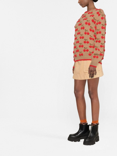La Doublej Cherry Intarsia-knit Jumper In Nude