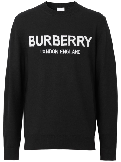 Shop Burberry Logo-intarsia Wool Jumper In Schwarz