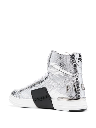 Shop Philipp Plein Snakeskin-effect High-top Sneakers In Silber