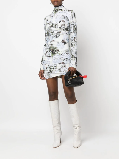 Shop Off-white Asymmetric Floral-print Dress In Grau