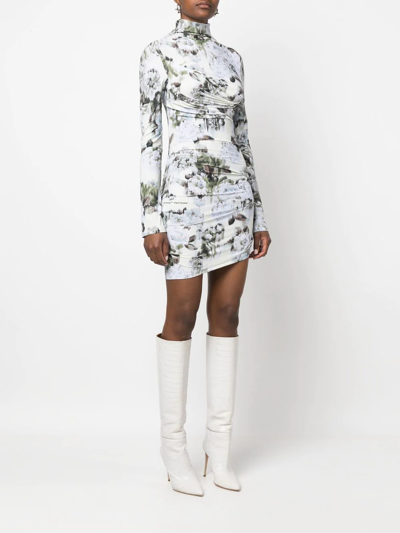 Shop Off-white Asymmetric Floral-print Dress In Grau