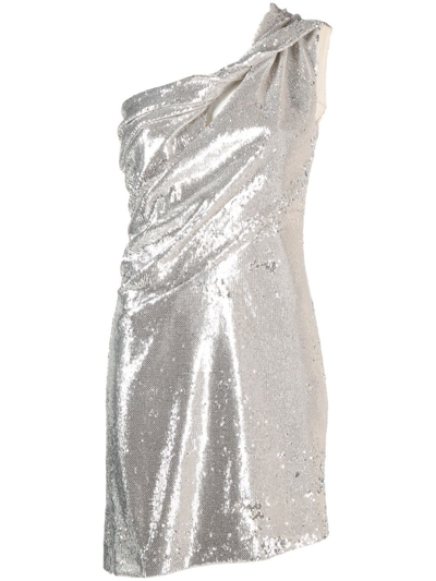 Shop Givenchy Sequined One-shoulder Mini Dress In Silver