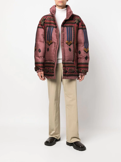 Shop Etro Jacquard Padded Jacket In Rosa