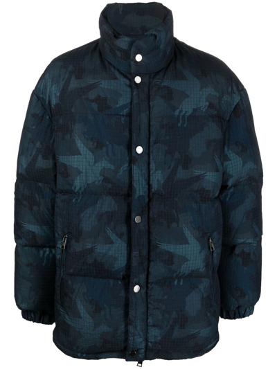 Shop Etro Camouflage Padded Jacket In Blue