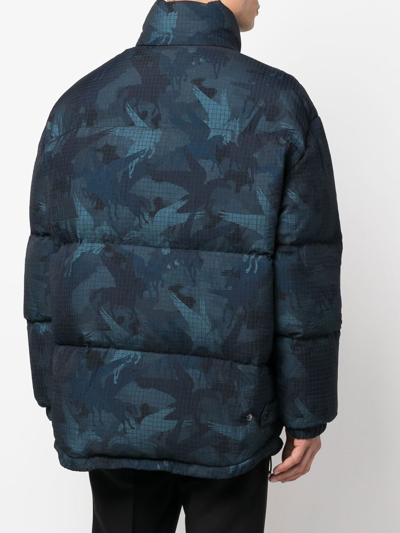 Shop Etro Camouflage Padded Jacket In Blue