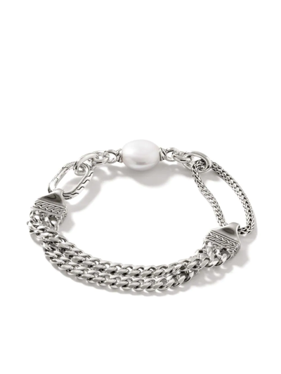 Shop John Hardy Curb Chain Link Freshwater Pearl Bracelet In Silver