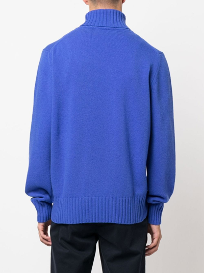 Shop Doppiaa Roll Neck Knitted Sweater In Blau