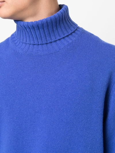 Shop Doppiaa Roll Neck Knitted Sweater In Blau