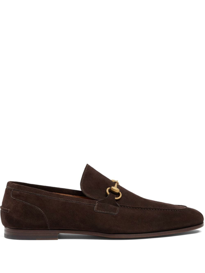 Shop Gucci Jordaan Suede Loafers In Brown