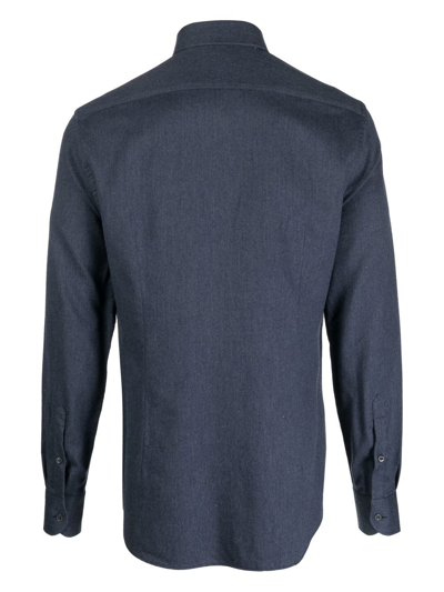 Shop Corneliani Cutaway-collar Button-up Shirt In Blau