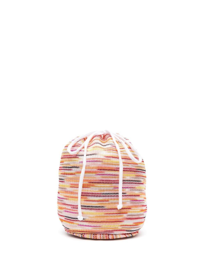 Shop Missoni Knitted Drawstring Bucket Bag In Rot