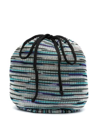 Shop Missoni Knitted Drawstring Bucket Bag In Blau
