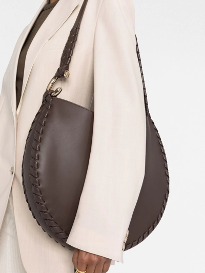 Shop Chloé Moon Leather Shoulder Bag In Brown