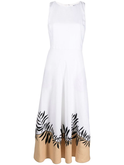 Shop Loro Piana Botanical Print Linen Midi Dress In Weiss