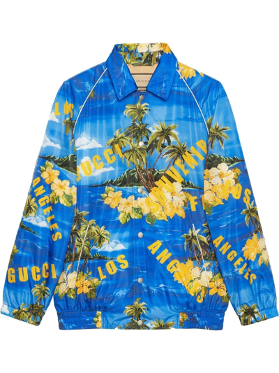 Shop Gucci Tropical-print Jacket In Blau