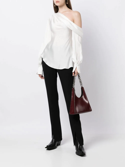 Shop Jonathan Simkhai Alice Satin-finish One-shoulder Blouse In Weiss