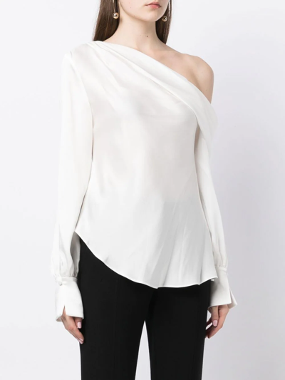 Shop Jonathan Simkhai Alice Satin-finish One-shoulder Blouse In Weiss