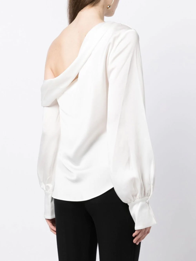 Shop Jonathan Simkhai Alice Satin-finish One-shoulder Blouse In Weiss