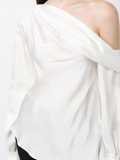 Shop Jonathan Simkhai Alice Satin-finish One-shoulder Blouse In Weiss