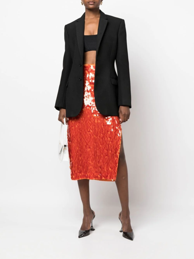 Shop Rotate Birger Christensen Sequinned High-waist Midi Skirt In Orange