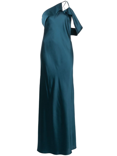 Shop Michelle Mason Bias-cut One-shoulder Gown In Blue