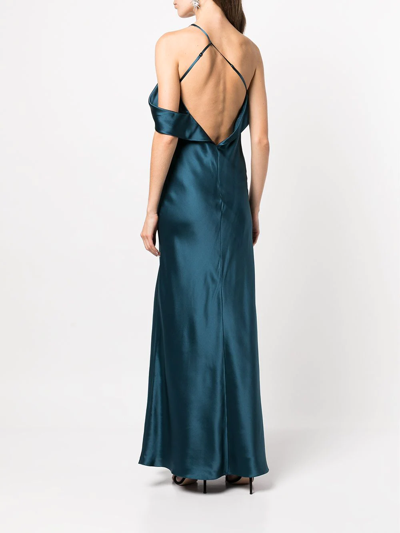 Shop Michelle Mason Bias-cut One-shoulder Gown In Blue