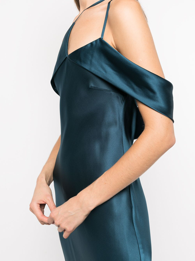 Shop Michelle Mason Bias-cut One-shoulder Gown In Blue