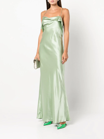 Shop Michelle Mason Bias-cut Cowl Neck Gown In Green