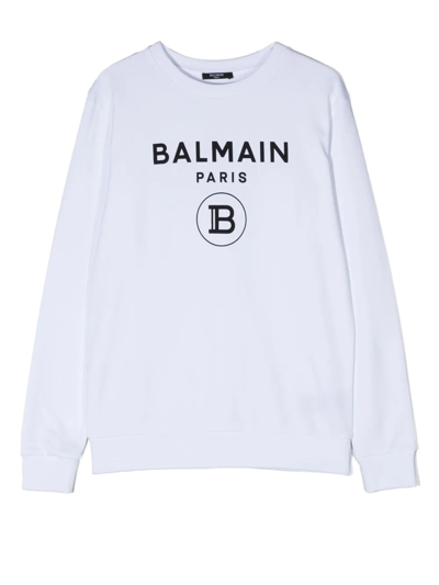 Shop Balmain Logo-print Cotton Sweatshirt In Weiss