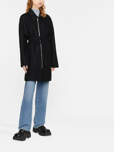 Givenchy Double Face Wool Blend Belted Zip Coat In Black