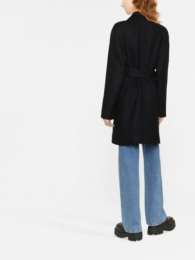 Givenchy Double Face Wool Blend Belted Zip Coat In Black
