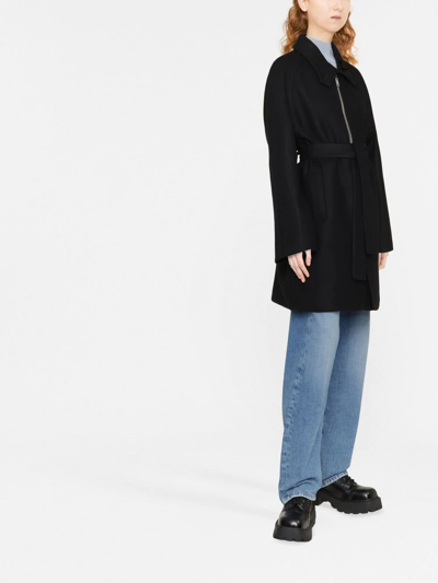 Givenchy Double Face Wool Blend Belted Zip Coat In Black