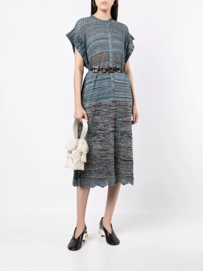 Shop Mame Kurogouchi Cap-sleeve Knitted Midi Dress In Blau