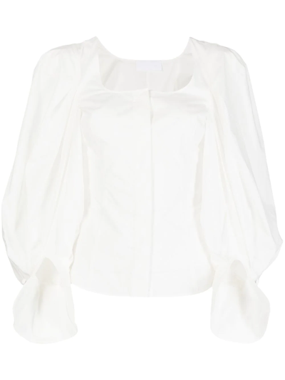 Shop Mame Kurogouchi Square-neck Puff-sleeve Blouse In Weiss