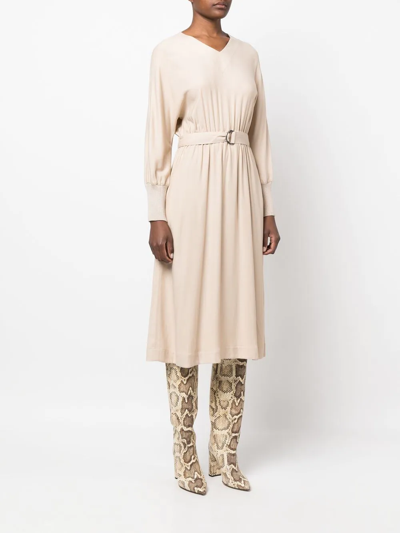 Shop Peserico Belted Knitted Midi Dress In Nude