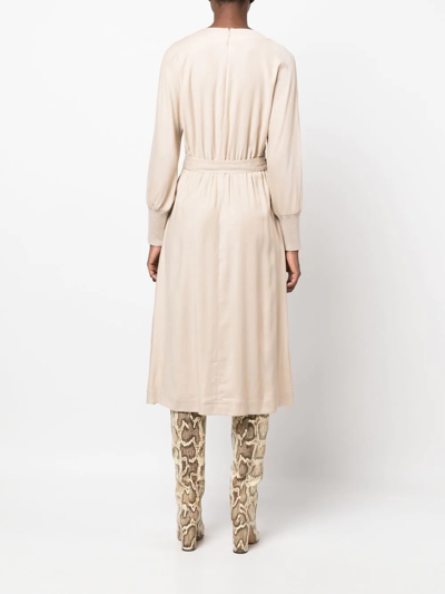 Shop Peserico Belted Knitted Midi Dress In Nude