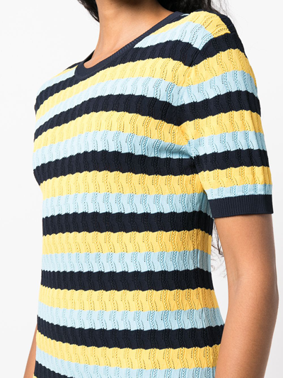 Shop Jason Wu Striped Short-sleeve Knit Dress In Blau