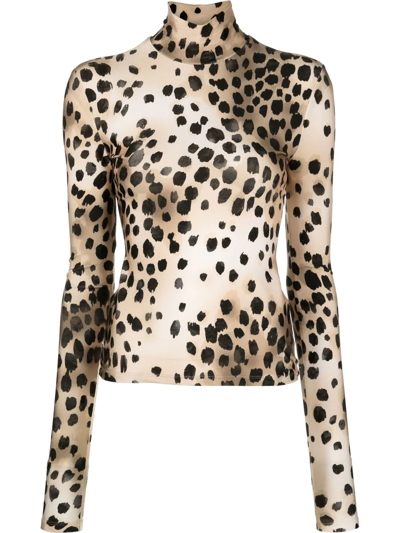 Shop The Andamane Halle Animal-print Turtleneck Top In Nude