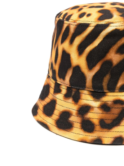 Stella Mccartney Orange Leopard Print Logo Cotton Bucket Hat In Gelb