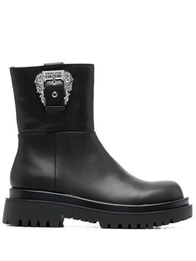Shop Versace Jeans Couture Buckled Ankle Boots In Schwarz