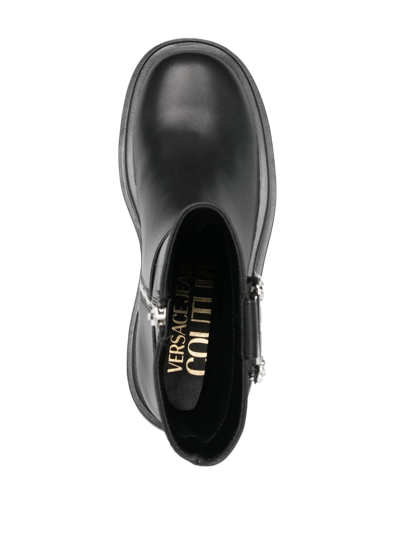 Versace Jeans Couture Buckled Round-toe Low-heel Boots In Schwarz