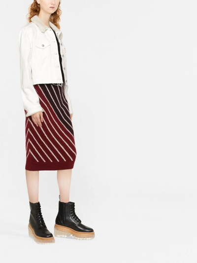Shop Stella Mccartney Striped Knitted Midi Skirt In Rot
