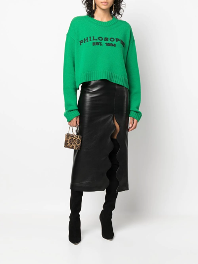 Shop Philosophy Di Lorenzo Serafini Logo-embroidered Cropped Jumper In Grün