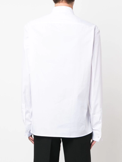 Shop Balmain Wingtip-collar Long-sleeve Shirt In Weiss