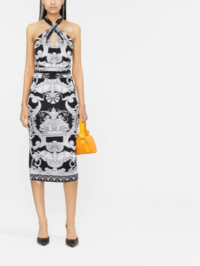 Shop Versace Barocco-print Cut-out Midi Dress In Schwarz