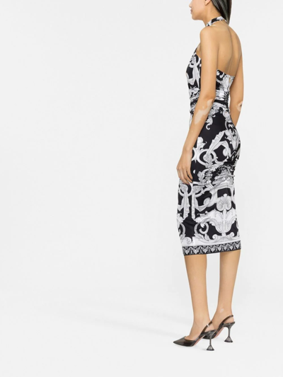 Shop Versace Barocco-print Cut-out Midi Dress In Schwarz