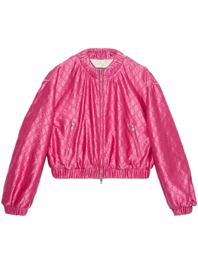 Shop Gucci Monogram-pattern Bomber Jacket In Pink