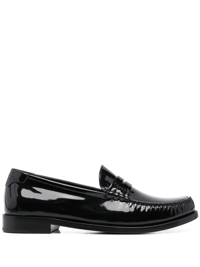 Shop Saint Laurent High-shine Leather Loafers In Schwarz