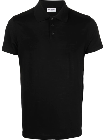 Saint Laurent Embroidered-logo Polo Shirt In Schwarz