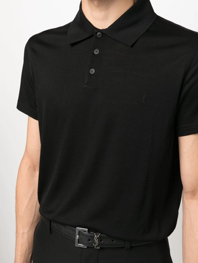 Saint Laurent Embroidered-logo Polo Shirt In Schwarz